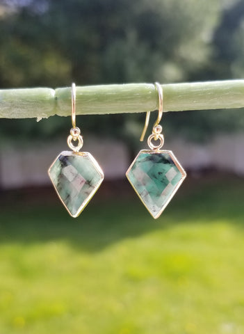 Dainty Gold Emerald Earrings, Gift for her