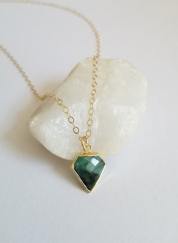 Natural Emerald Necklace, Gold Gemstone Necklace