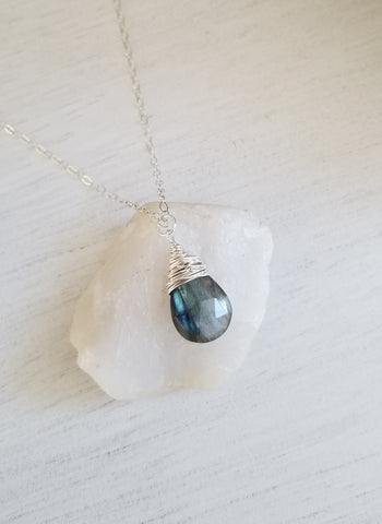 Labradorite Necklace for Women, Wire Wrapped Gemstone Necklace, Made in the USA, Gemstone Jewelry