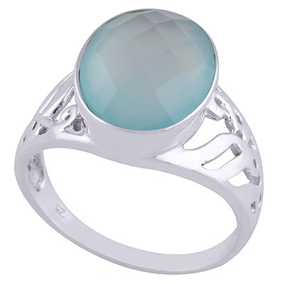 Aqua Chalcedony Ring, Sterling Silver Gemstone Ring