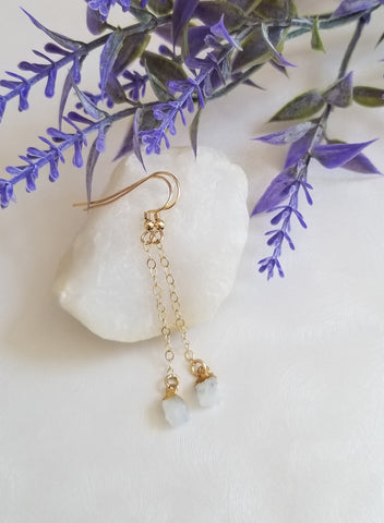 Birthstone Earrings, Raw Gemstone Earrings, Dainty Stone Chain Earrings