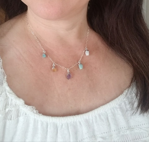 Custom Raw Birthstone Necklace, Personalized Necklace, Birthstone Jewelry