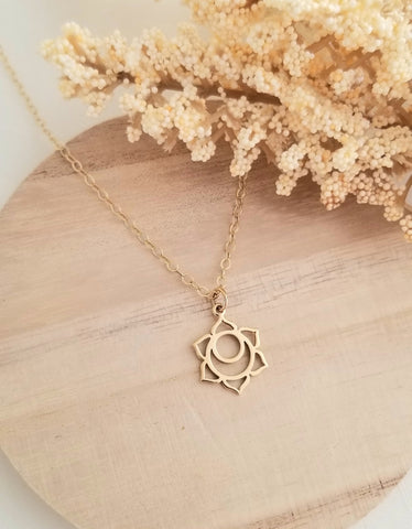 Gold Sacral Chakra Pendant Necklace, Yoga Jewelry for Her