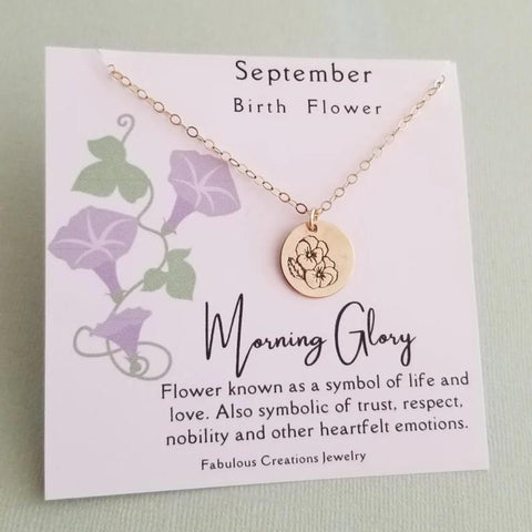 September Birth Flower Necklace, Morning Glory Flower Necklace