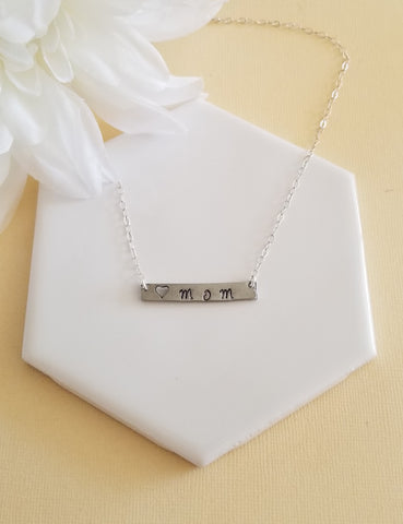 MOM Necklace, Custom Silver Bar Necklace for Mothers