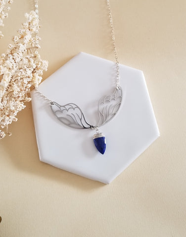 Silver Butterfly Wings Necklace with Lapis Lazuli