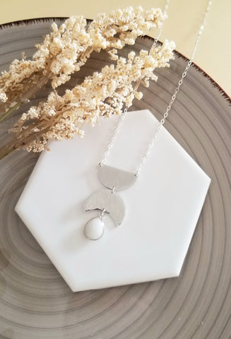 Modern Geometric Moonstone Pendant Necklace, Edgy Boho