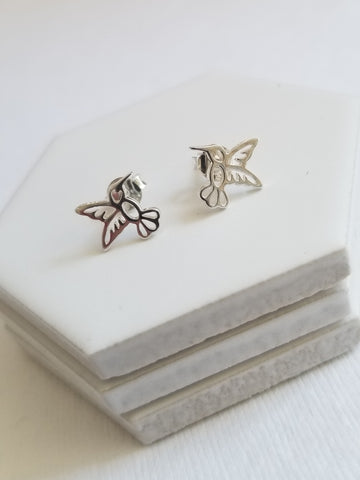 Tiny Sterling Silver Hummingbird Stud Earrings
