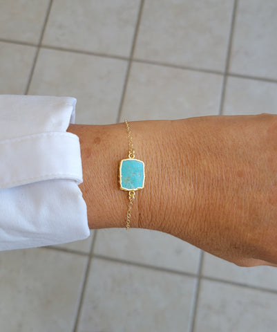 Gold Filled Turquoise Chain Bracelet, Dainty Bracelet for women, Thin Gold Bracelet