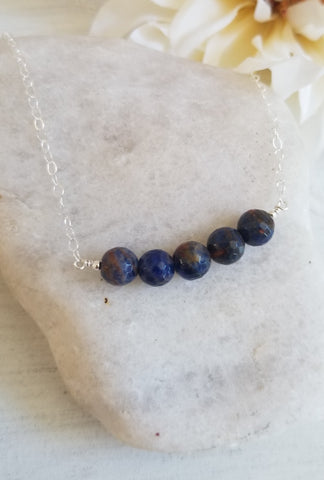 Sodalite Bar Necklace, Sterling Silver or Gold Filled