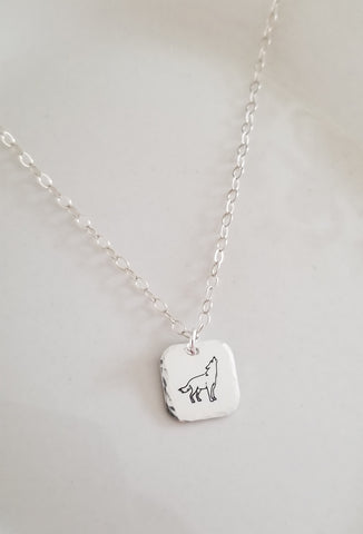 Dainty Wolf Pendant Necklace in Sterling Silver