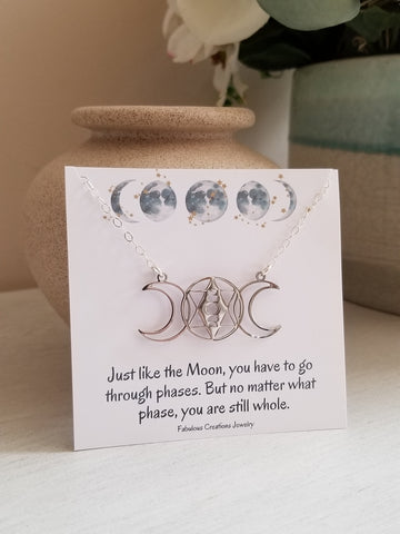 Just Like the Moon You Have to go through phases, Moon Phase Pendant Necklace in Silver