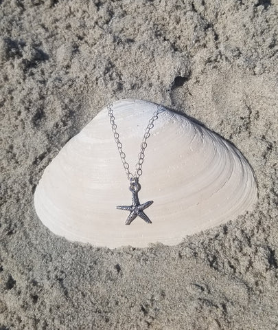 Silver Starfish Charm Necklace, Tropical Jewelry