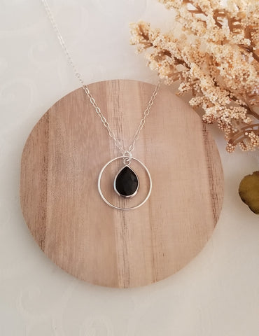 Black Onyx Pendant Necklace for Women, Gift for Her