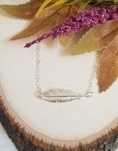 Dainty Sterling Silver Feather Necklace, Boho Layering Necklace