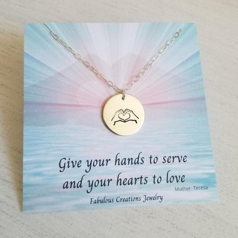 Heart and hands necklace, Inspirational Jewelry