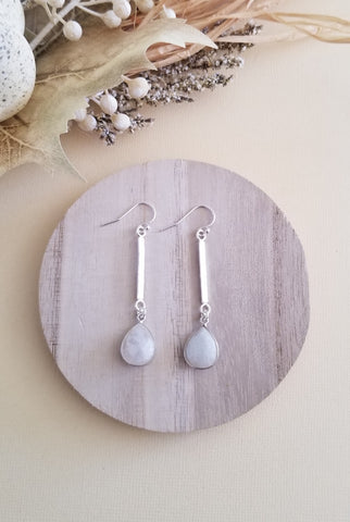 Sterling Silver Amethyst Earrings, Long Hammered Bar Earrings