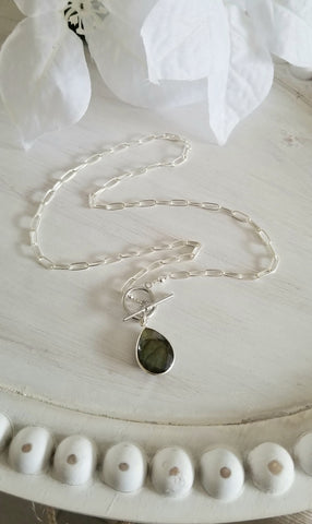 Labradorite Necklace, Sterling Silver Paperclip Chain Necklace