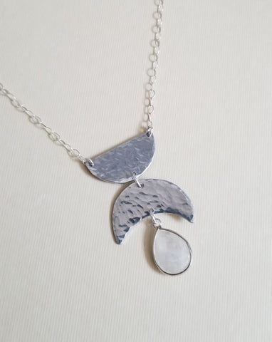 Modern Geometric Moonstone Pendant Necklace, Edgy Boho