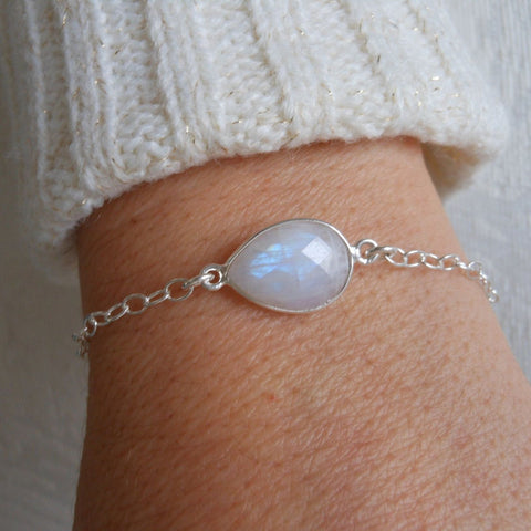Graduation Gift for Her, Sterling Silver Moonstone Bracelet
