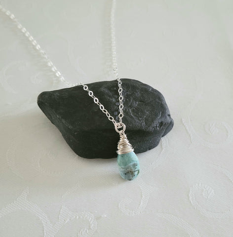 Larimar Necklace, Wire Wrapped Larimar Pendant