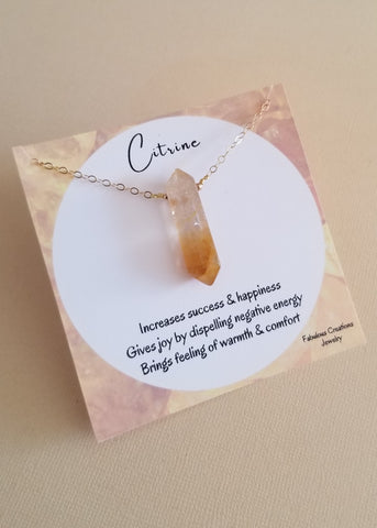 Raw Citrine Spike Necklace, November Birthstone, Gift for Her, Necklace on Card