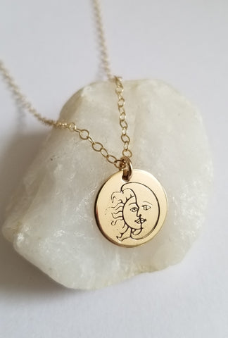 Sun and Moon Charm Necklace, Live by the Sun Love by the Moon