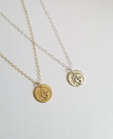 Sun and Moon Charm Necklace, Live by the Sun Love by the Moon