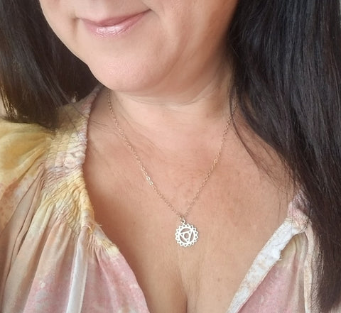 Gold Throat Chakra Pendant Necklace, Chakra Jewelry for Women