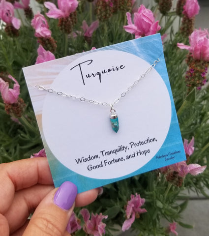 Turquoise Spike Necklace, Sterling Silver or Gold