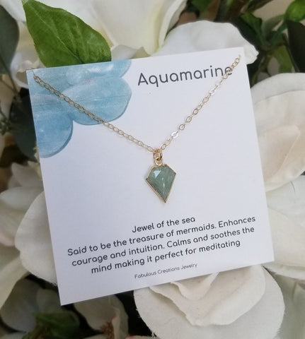 Dainty Gold Aquamarine Pendant Necklace for Women, March Birthstone Necklace