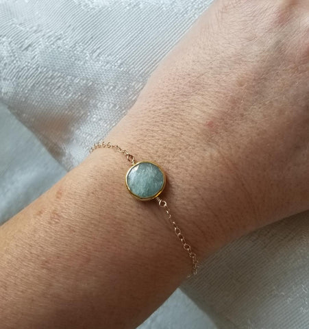 gift for best friend, Bridesmaid gift, Aquamarine bracelet, thin gold bracelet