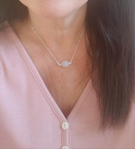 holiday gift for Mom, dainty silver necklace, Moonstone jewelry
