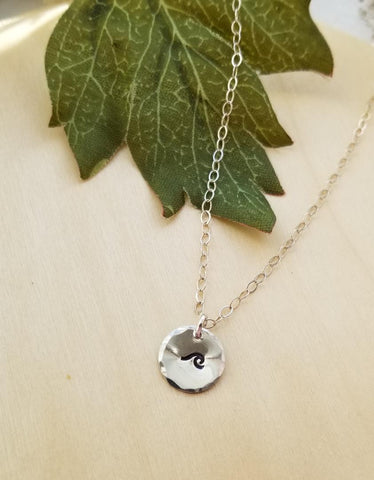 Ocean Wave Charm Necklace, Dainty Disc Necklace