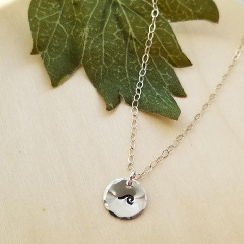 Ocean Wave Charm Necklace, Dainty Disc Necklace