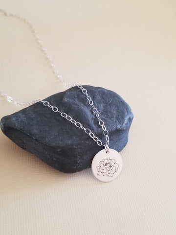 Rose Necklace, Dainty Flower Charm Necklace, June Birth Flower Necklace