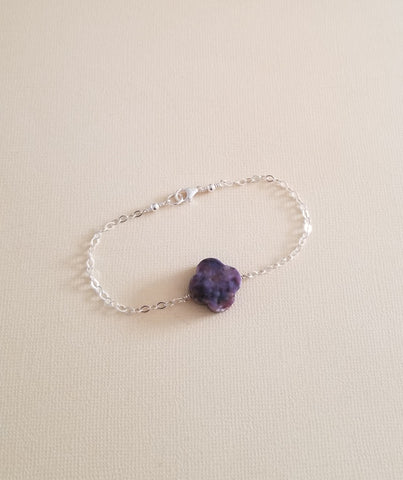 Dainty Natural Charoite Stone Bracelet, Sterling Silver or Gold Filled