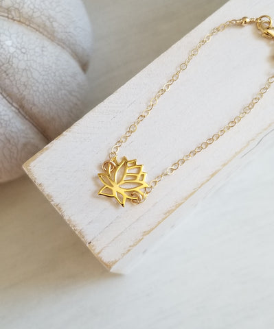 Dainty Gold Lotus Flower Bracelet