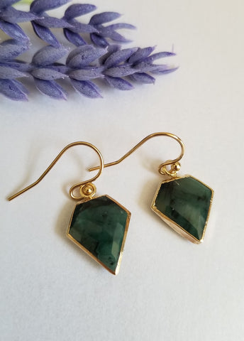 Raw Emerald Earrings, Gift for Her, Dainty Gemstone Earrings