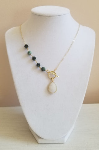 Gold Toggle Necklace, Gemstone Necklace, Boho Statement Necklace
