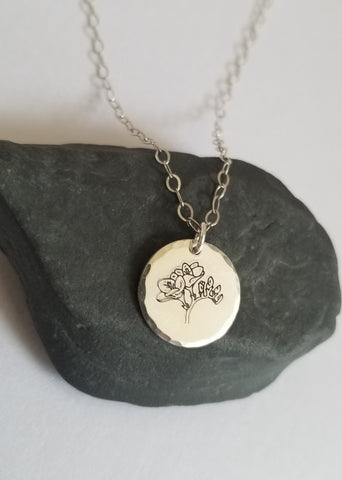 Fressia Flower Charm Necklace in Sterling Silver or Gold Filled