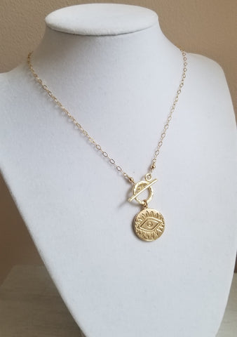 Gold Evil Eye Coin Necklace, Gift for Her,