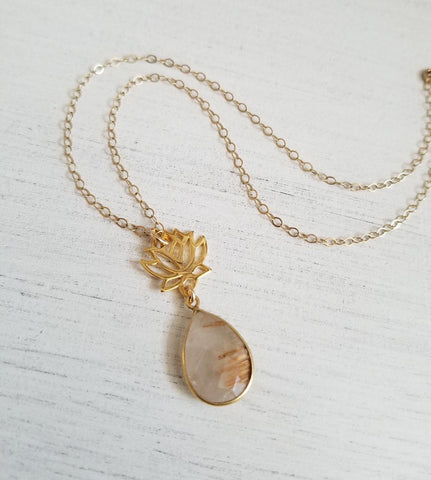 gemstone necklace, lotus necklace, gift for women, pendant necklace, Fabulous Creations Jewelry