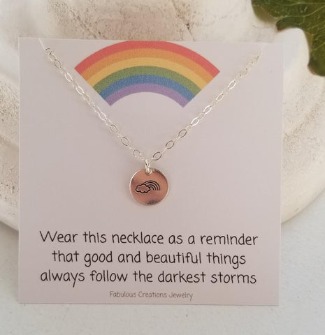 rainbow necklace, hand stamped necklace, disc necklace, gift for sister, new mom gift idea, Fabulous Creations Jewelry