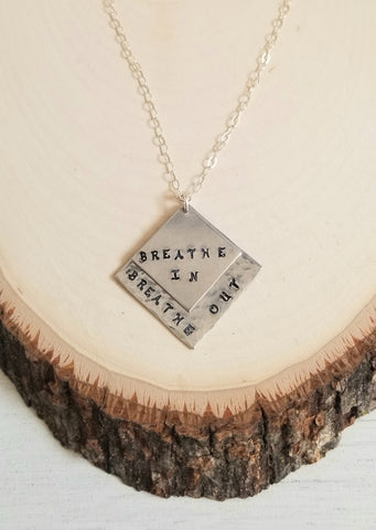 Breathe In Breathe Out Necklace, Yoga Jewelry, Hand Stamped Necklace made in the USA