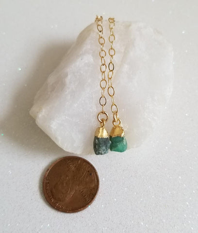 Raw Emerald Earrings, Delicate Gold or Silver Earrings