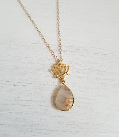 gift for yogi, gold rutilated quartz, meditation, boho stone jewelry, Fabulous Creations
