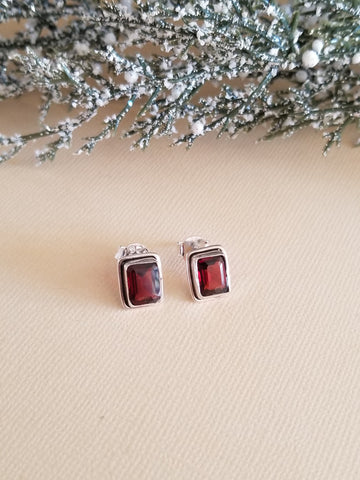 Sterling Silver Garnet Stud Earrings