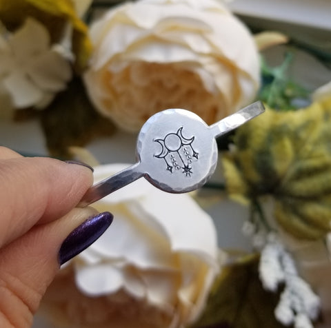 Skinny Silver Cuff Bracelet, Moon Phase Design Bracelet