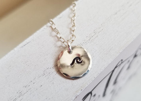 Ocean Wave Charm Necklace, Dainty Disc Necklace